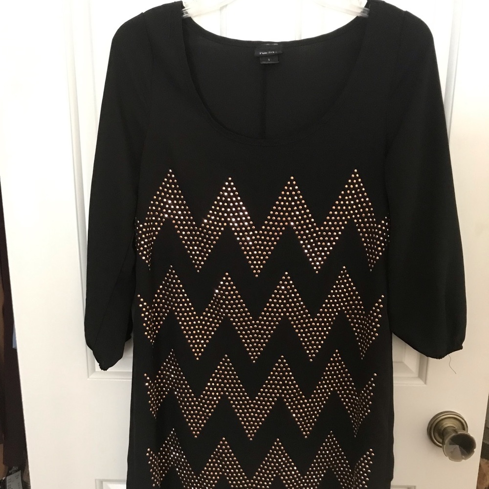 black dress with gold